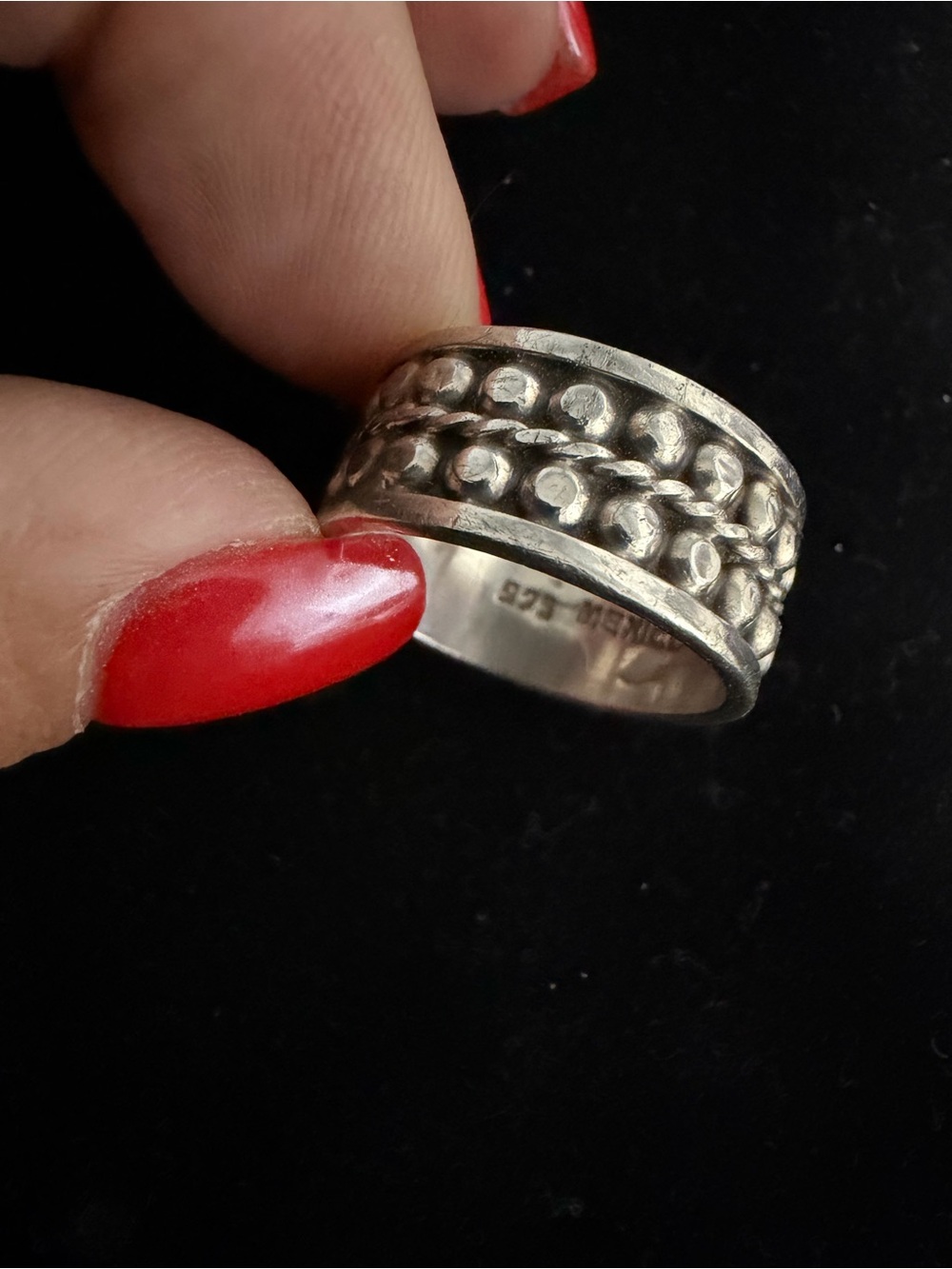 Sterling Silver Textured Dome Band Ring - Silver